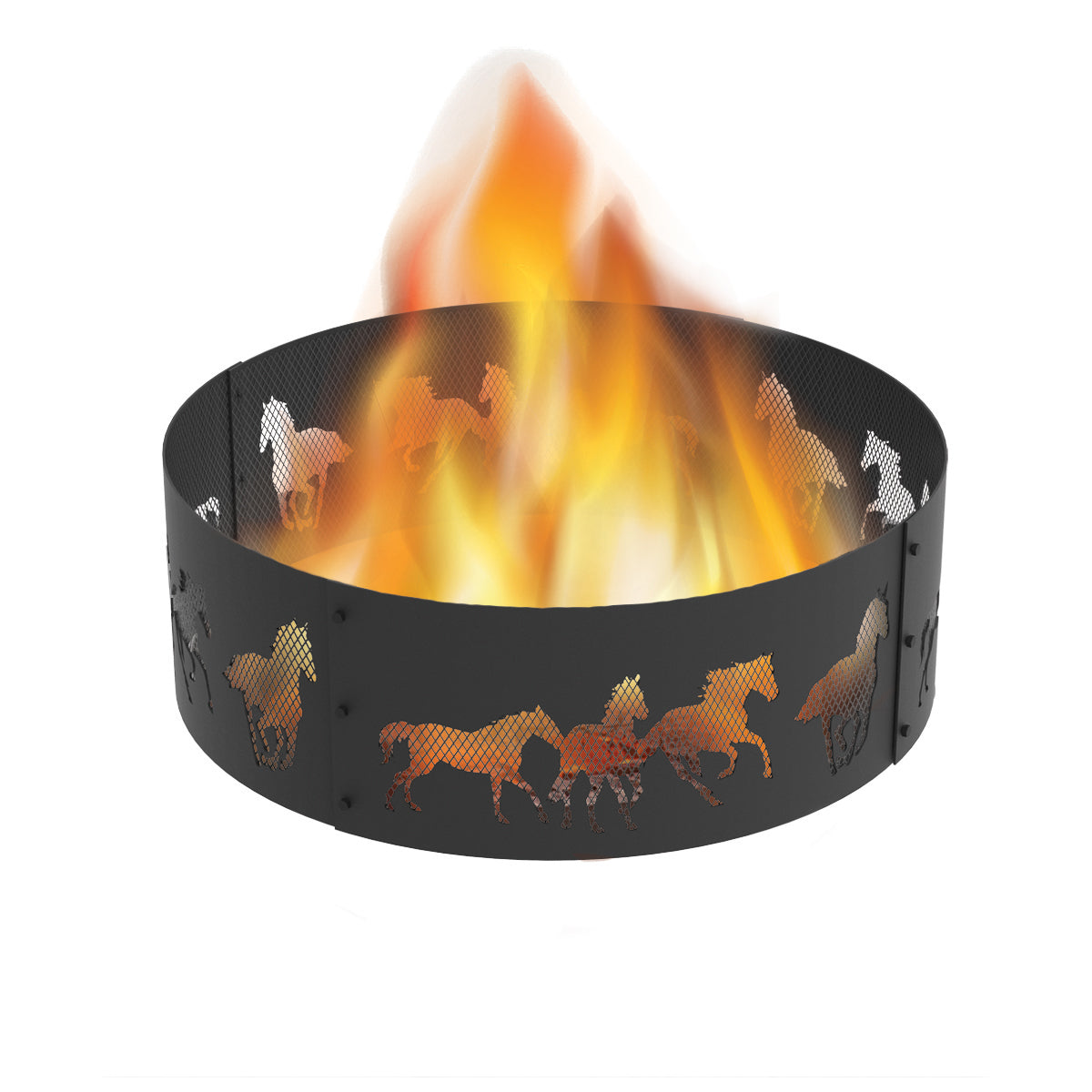 Heavy Gauge 36 in. Round x 12 in. High Horse Decorative Steel Fire Ring ...